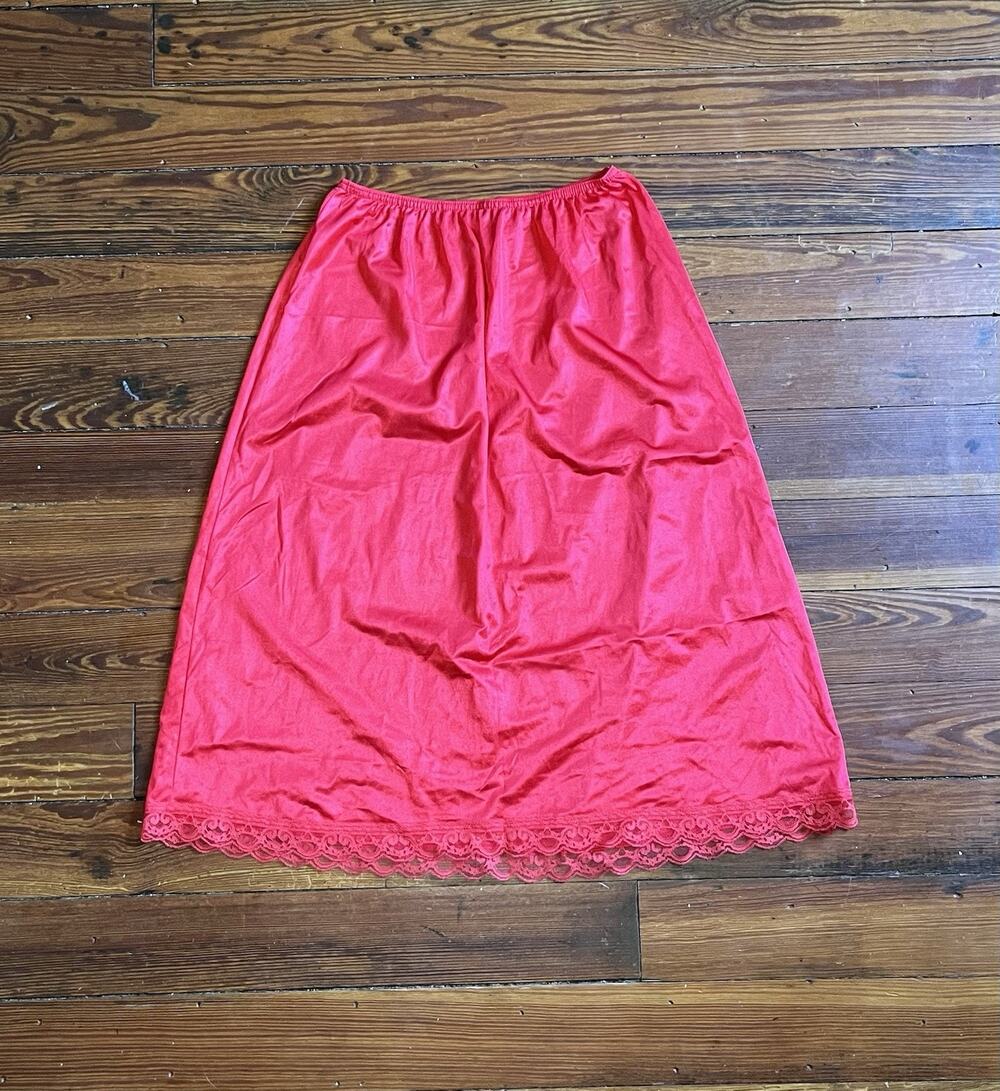 Deena Vintage 80s Collective Classics Red Satin Lace Slip Skirt Women Size S
